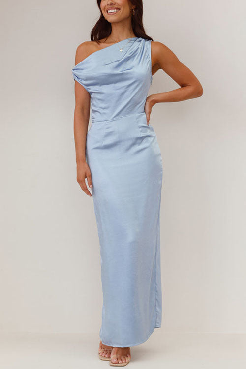 Drune | Rosiedress Asymmetrischer Schulter Rücken Ausschnitt Tailliertes Maxikleid