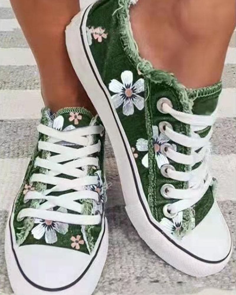 Drune | Denim Sneakers Mit Blumen