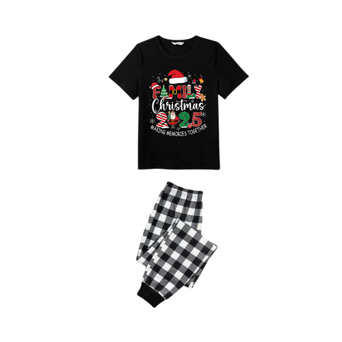 Drune | Schwarz-weißer Karierter Weihnachts-Shorts-Ärmels-Pyjama-Set mit 