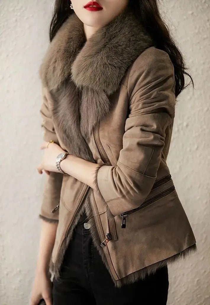 Drune | Faux Fur Kragenjacke - Wildlederfinish - Eleganter Winterstil - Warme isolierte Schicht