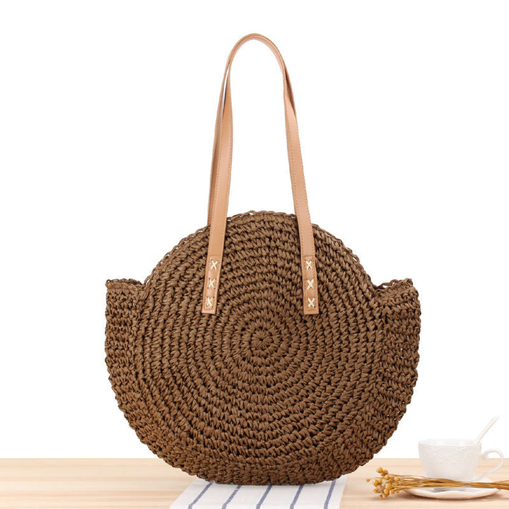 Drune | Schlichte Runde Schultertasche Strohtasche Sommer Strandtaschen