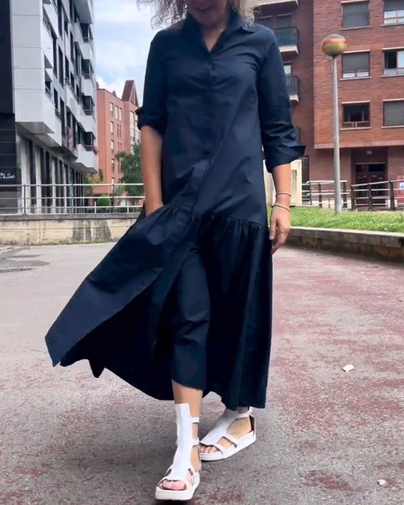Drune | Einfarbiges Lässiges Langarmkleid