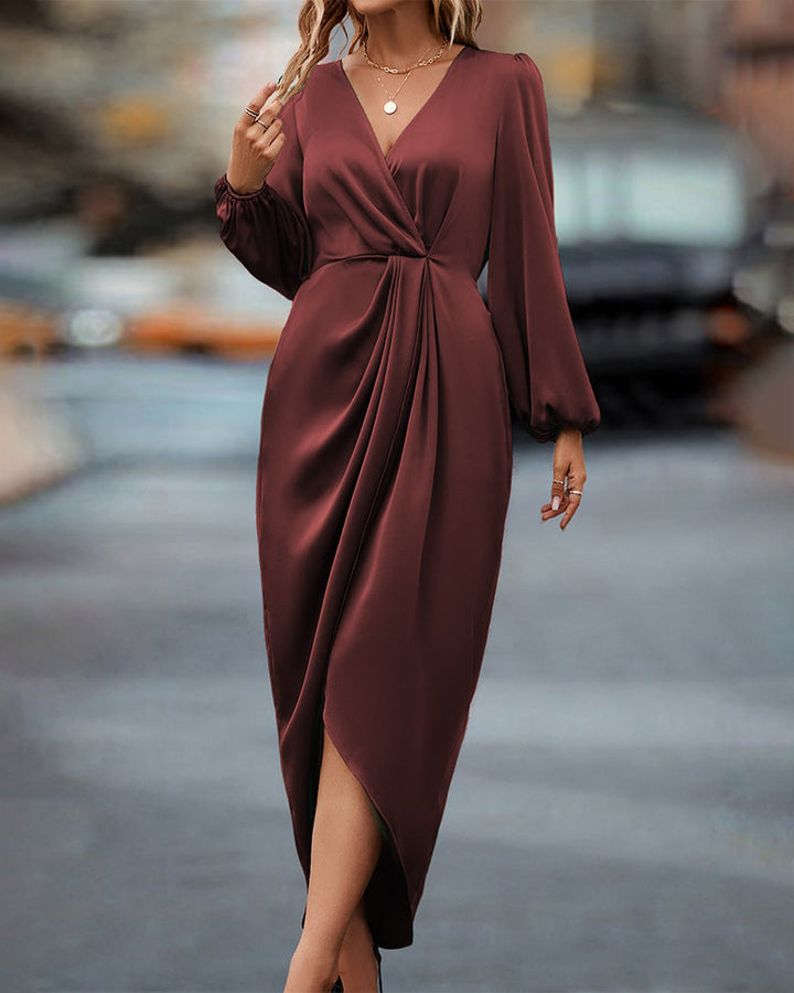 Drune | Elegantes V-ausschnitt Kleid Mit Laternenärmeln