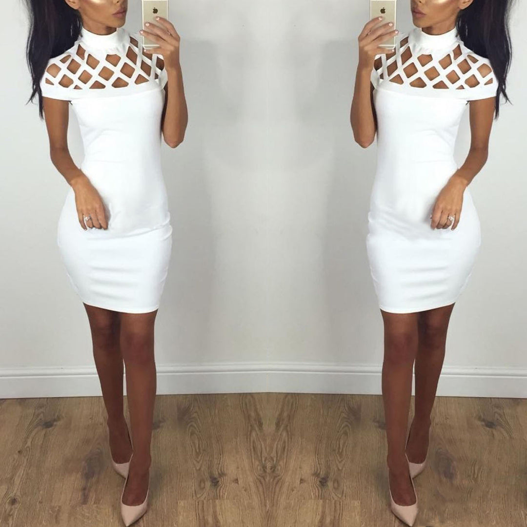Damen Figurbetontes Minikleid mit kunstvollem Cut-Out-Design und hohem Kragen Drune