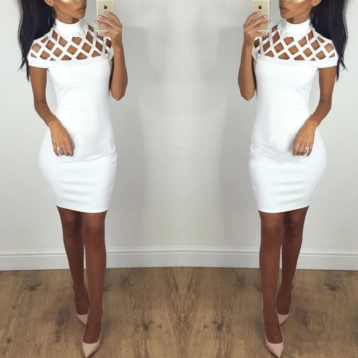 Damen Figurbetontes Minikleid mit kunstvollem Cut-Out-Design und hohem Kragen Drune