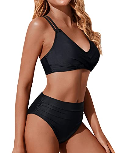 Drune | Twist Front Hohe Taille Bikini Satz Zweiteilige Badeanzüge Push up Wickel Badeanzüge