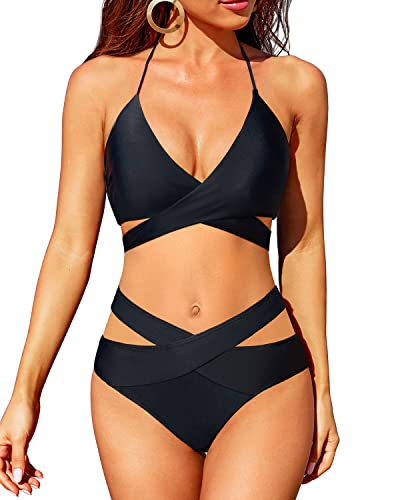 Drune | Wrap Halterneck Bikini Satz Criss Cross Zwei Teile Badeanzug