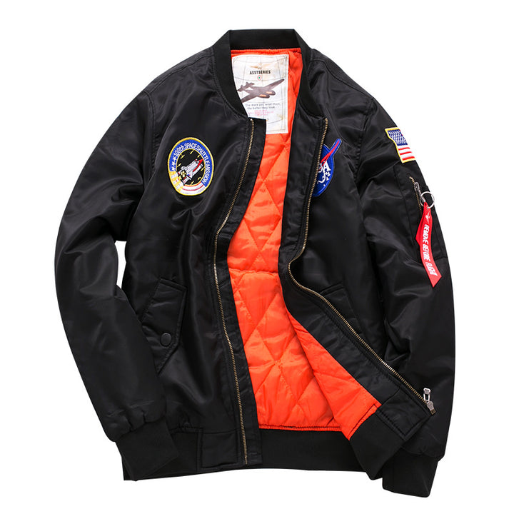 Herren  gestickter Missions-Patch gesteppte Futter Flug-Bomber Drune