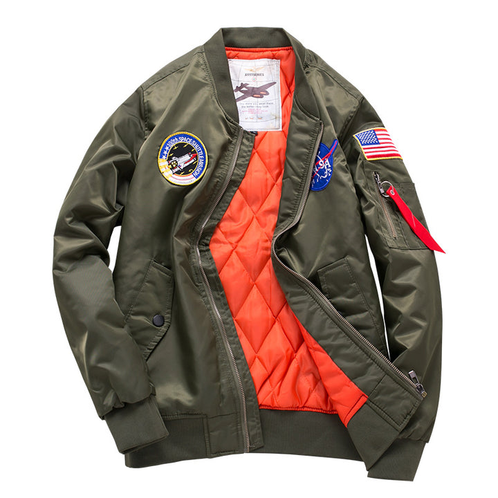 Herren  gestickter Missions-Patch gesteppte Futter Flug-Bomber Drune