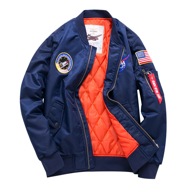 Herren  gestickter Missions-Patch gesteppte Futter Flug-Bomber Drune