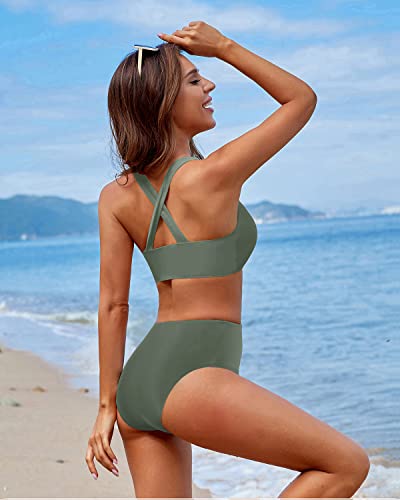 Drune | Sportlicher Damen Hocher Pulli Zwei Teile Bikini Sport Crop Top Badeanzug