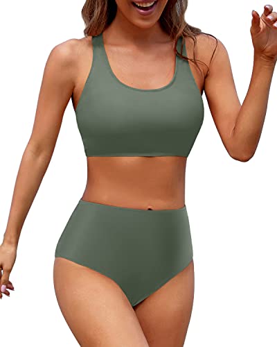 Drune | Sportlicher Damen Hocher Pulli Zwei Teile Bikini Sport Crop Top Badeanzug