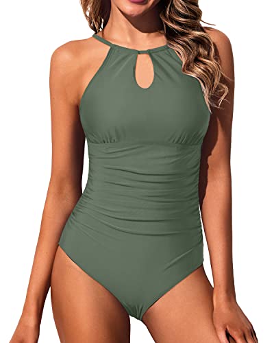 Drune | Halter Damen Einteiler Badeanzug Bauchkontrolle Hoher Hals Schwimmbekleidung