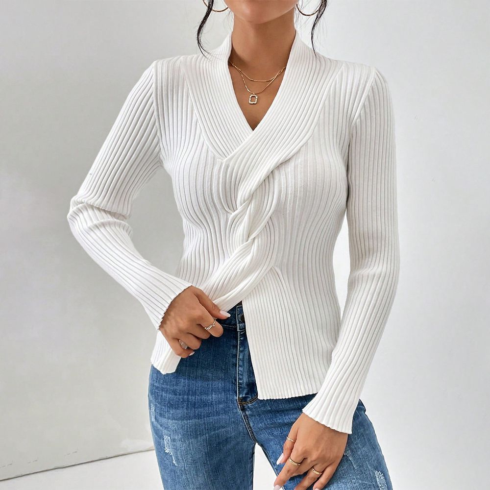 Drune | Weißer Pullover Aus Geripptem Material