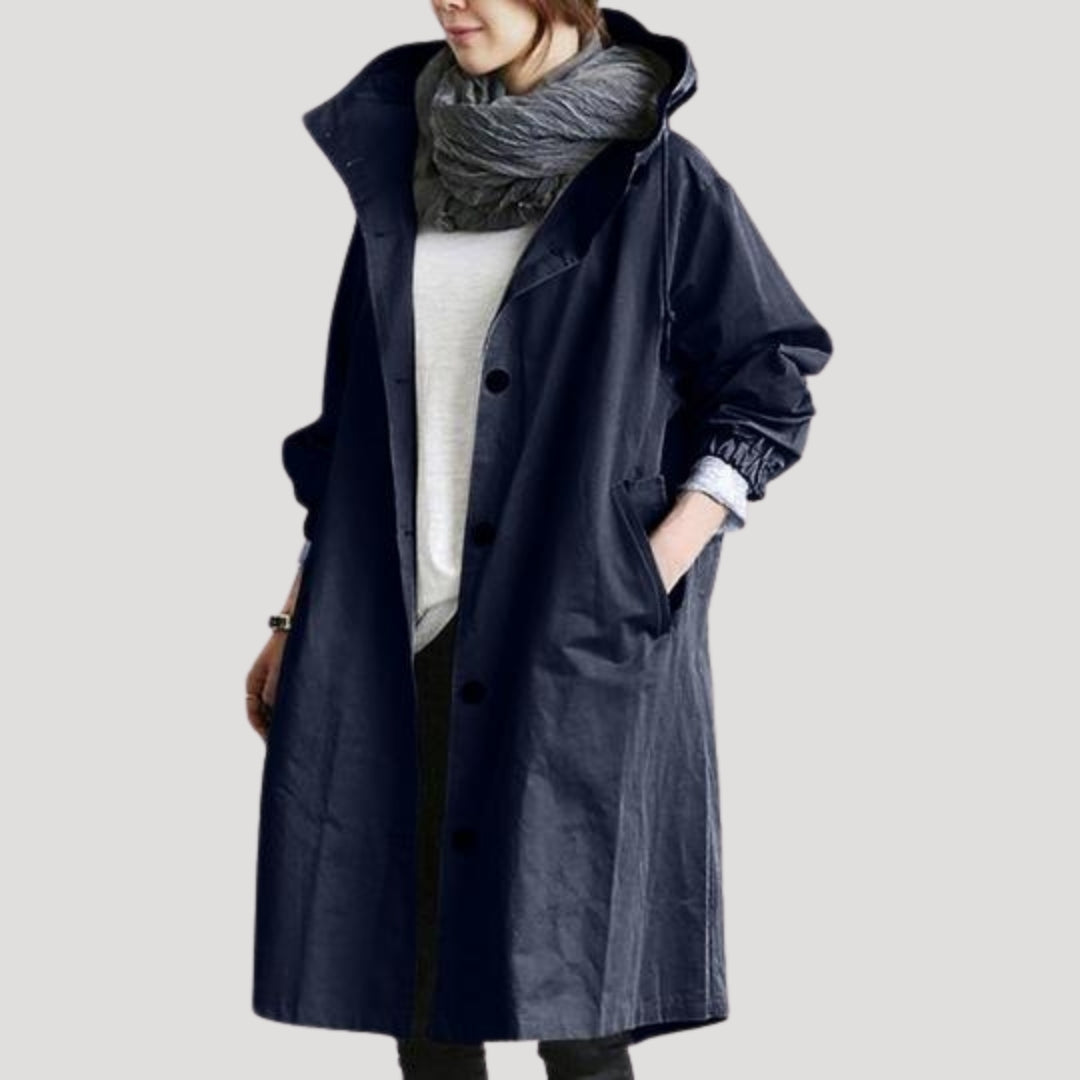 Drune | Damen Trenchcoat lang leicht mit Kapuze Jacke