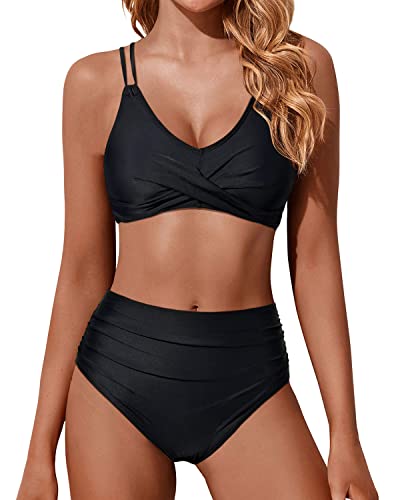 Drune | Twist Front Hohe Taille Bikini Satz Zweiteilige Badeanzüge Push up Wickel Badeanzüge