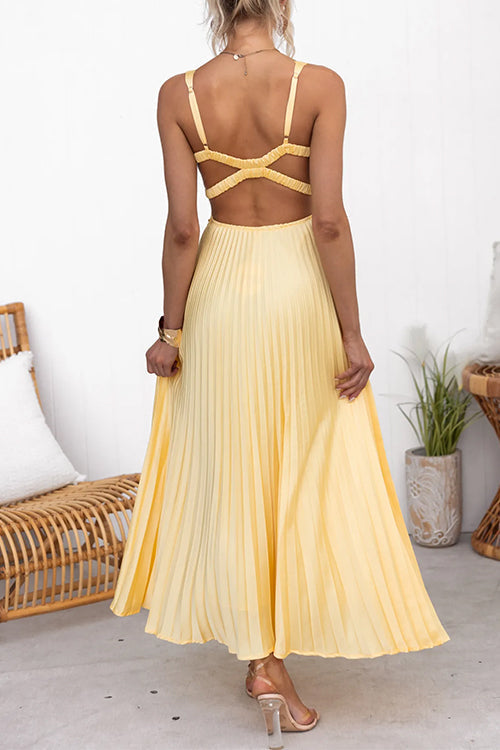 Drune | V-Ausschnitt Rückenausschnitt Cut-Out Falten Maxi Cami Kleid