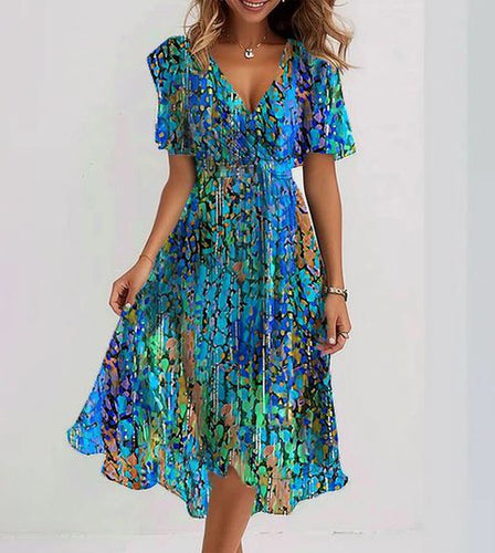 Drune | Blauer Midi Dress mit Kurzen Ärmeln