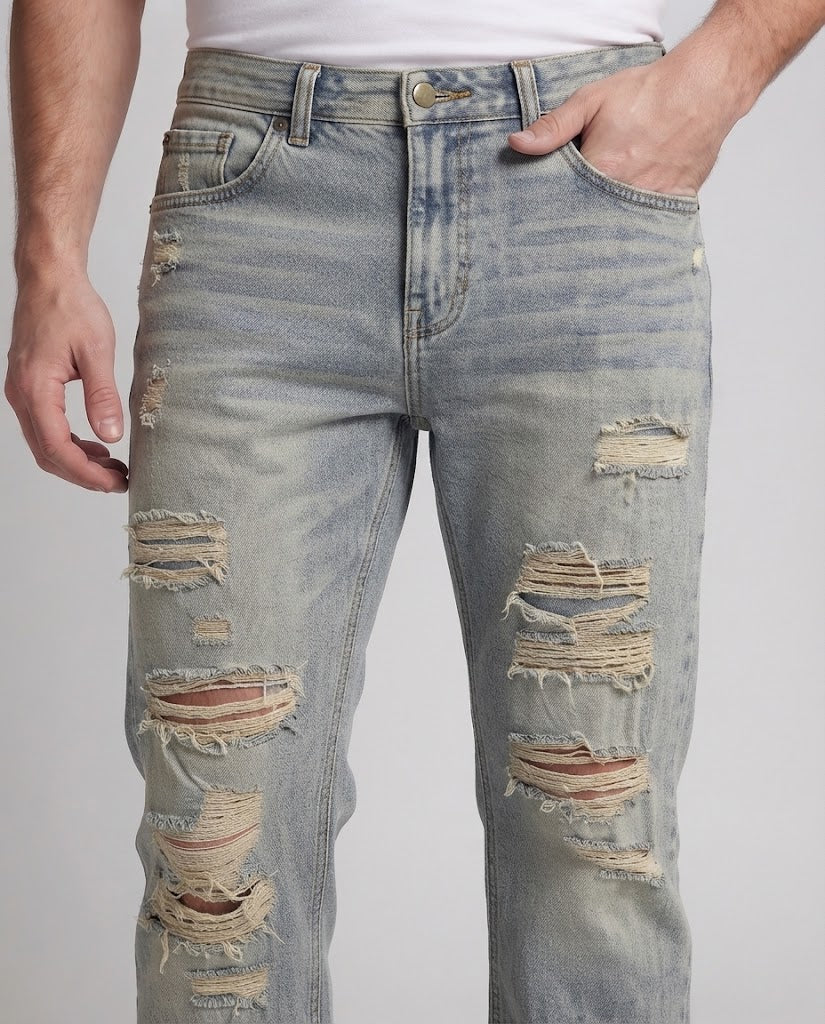 Herren Extraweite Destroyed-Denim-Jeans im Baggy-Straight-Cut Drune