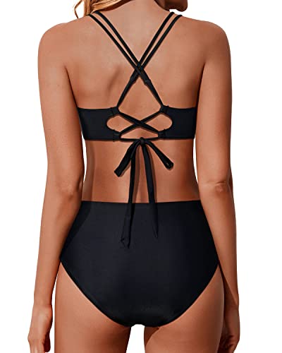 Drune | Twist Front Hohe Taille Bikini Satz Zweiteilige Badeanzüge Push up Wickel Badeanzüge