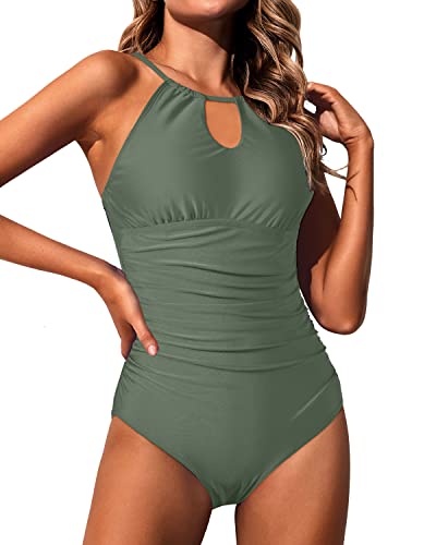Drune | Halter Damen Einteiler Badeanzug Bauchkontrolle Hoher Hals Schwimmbekleidung