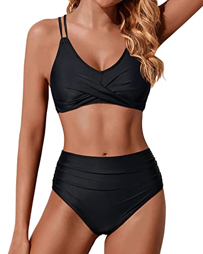 Drune | Twist Front Hohe Taille Bikini Satz Zweiteilige Badeanzüge Push up Wickel Badeanzüge