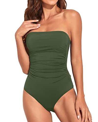 Drune | Bandeau Badeanzug Strapless Badeanzüge Für Frauen Armeegrün