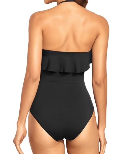 Drune | Trägerlose Einteiler Bikini Für Frauen Bauchkontrolle Bandeau Badeanzüge Rüsche Schlankend Badebekleidung