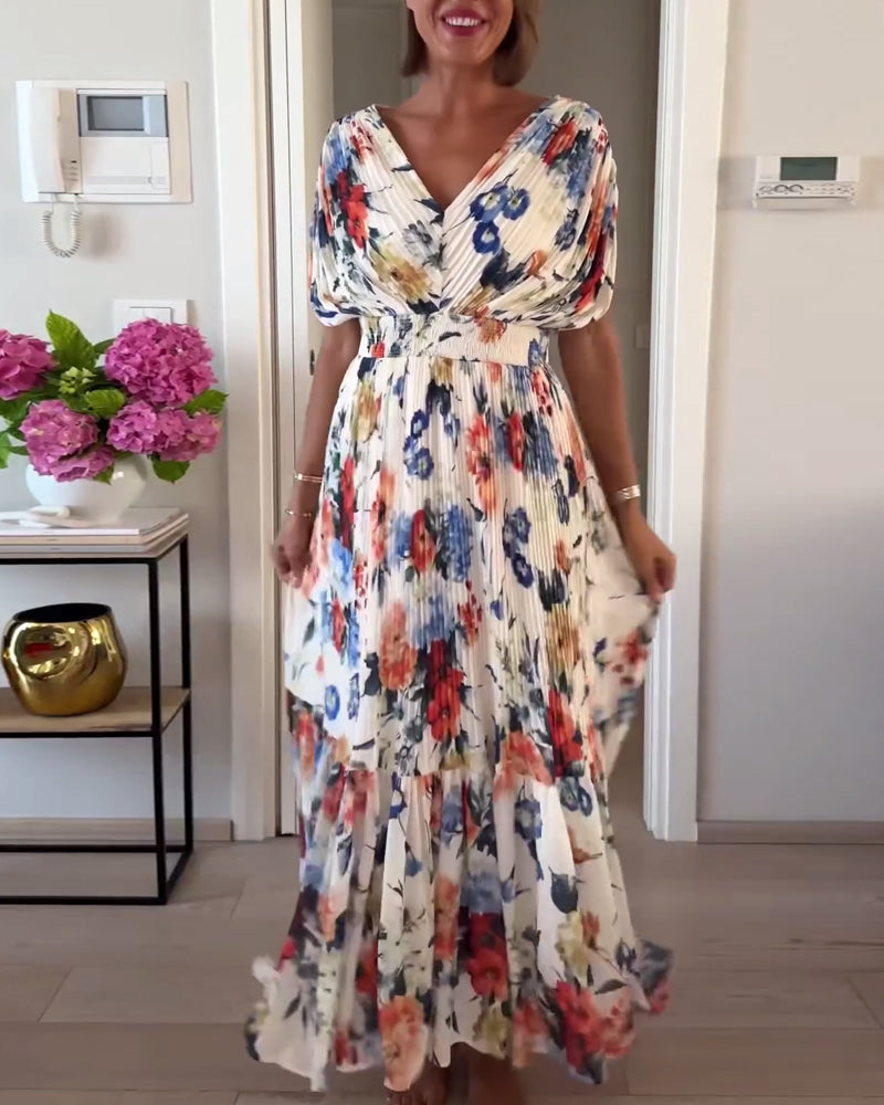Drune | Schöne Elegante Plissierte Kleid mit Blumenmuster