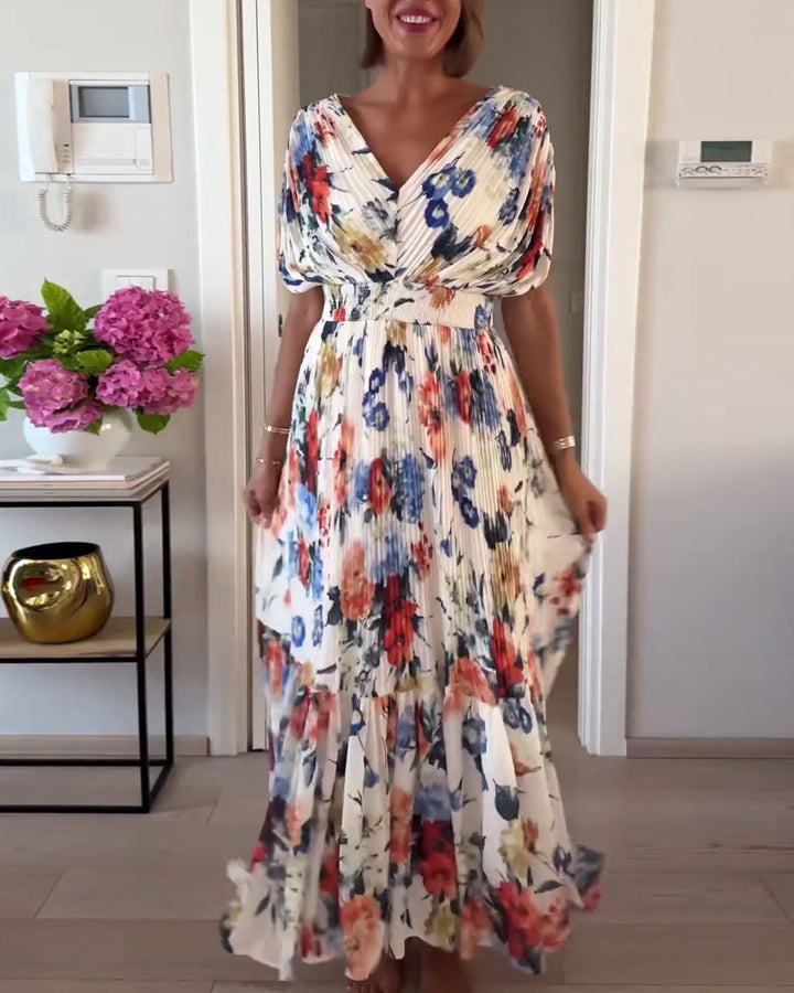 Drune | Schöne Elegante Plissierte Kleid mit Blumenmuster