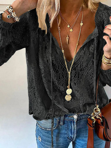Drune | V-Ausschnitt Spitzen Chiffon Bluse