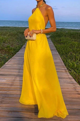 Drune | Rosiedress Ketten-Halter Offener Rücken Maxi Swing Kleid