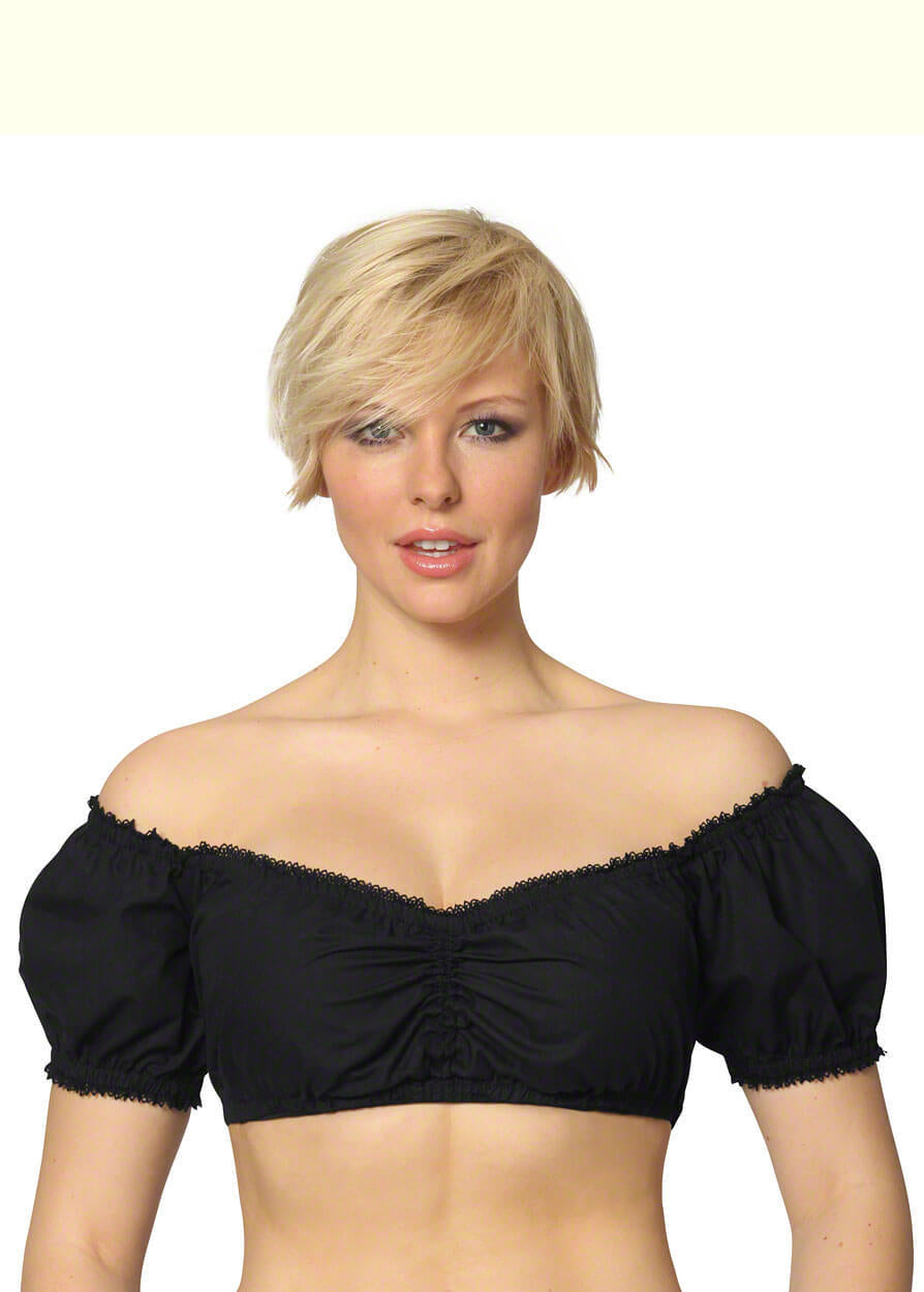 Damen  traditionelle Dirndlbluse mit feiner Spitze, tiefem Herzausschnitt und geraffter Taille Drune