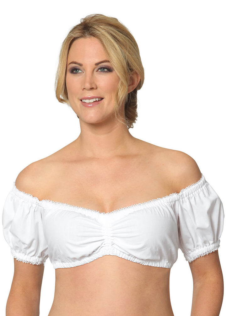 Damen  traditionelle Dirndlbluse mit feiner Spitze, tiefem Herzausschnitt und geraffter Taille Drune