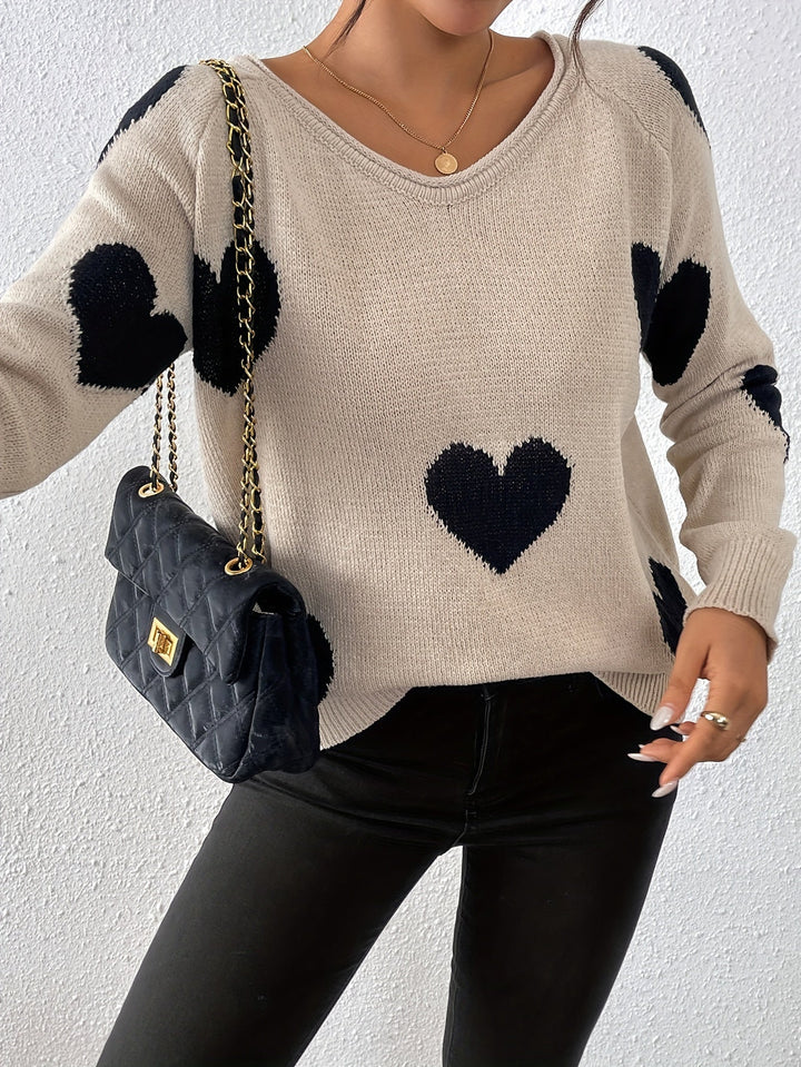 Drune | Cozy sweater with a heart pattern for a romantic winter style