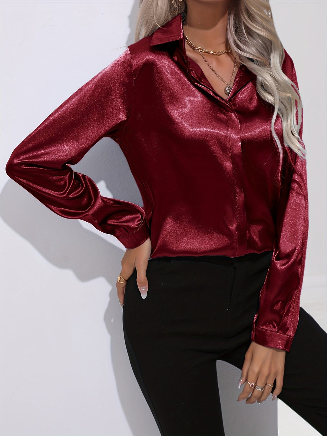 Drune | Schicke Herbst Elegante Satin Bluse für Frauen