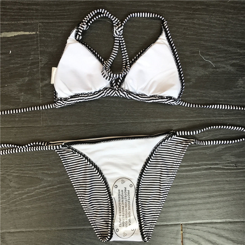 Damen Triangel-Bikini-Set mit klassischem Streifenmuster Drune