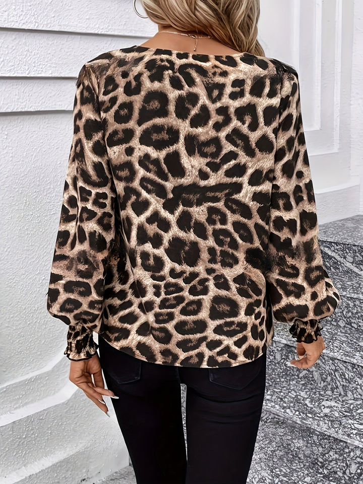 Drune | V-Ausschnitt Leopardenmuster Lockere Langarm Bluse