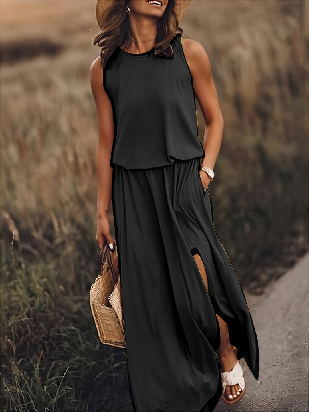 Drune | Damen Schwarzes Modal Boho Maxikleid Farben