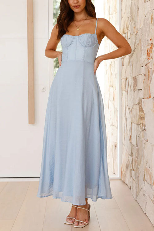 Drune | Rosiedress Rückenfrei Schnürung Fließende Maxi Cami Kleid