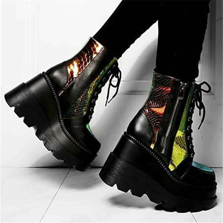 Drune | Colorblock Schnürstiefel mit hohem Absatz