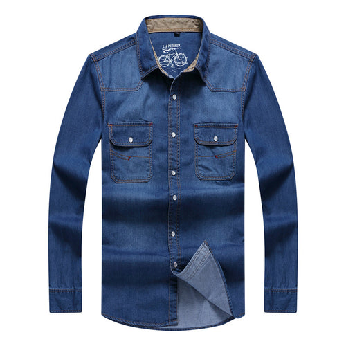 Herren Denim-Hemd im Westernstil mit Druckknopfleiste und Brustklappen Drune