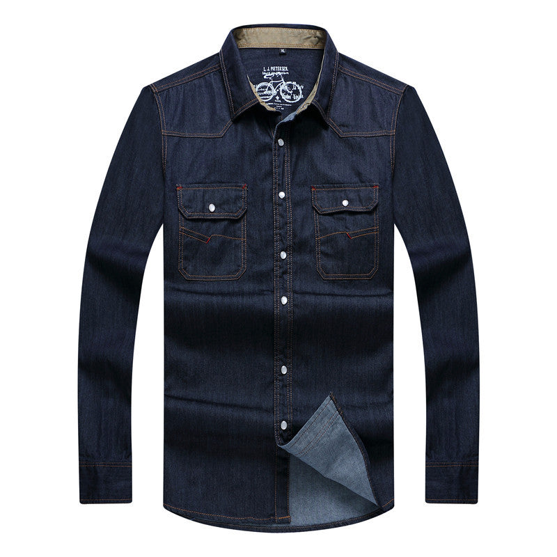 Herren Denim-Hemd im Westernstil mit Druckknopfleiste und Brustklappen Drune