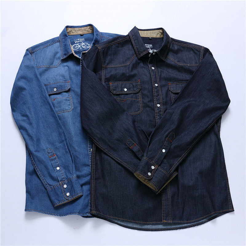 Herren Denim-Hemd im Westernstil mit Druckknopfleiste und Brustklappen Drune