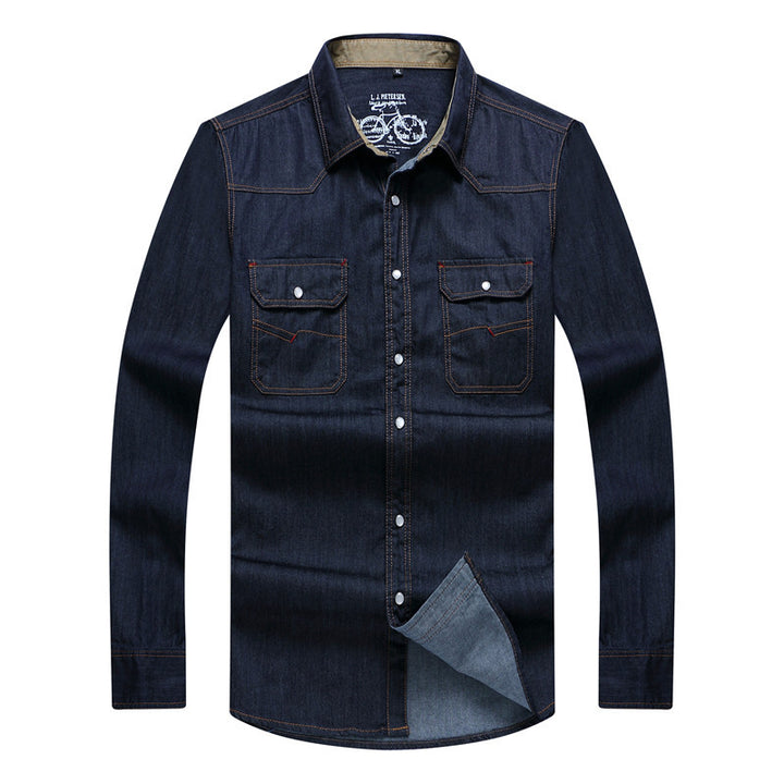 Herren Denim-Hemd im Westernstil mit Druckknopfleiste und Brustklappen Drune