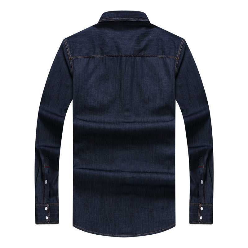 Herren Denim-Hemd im Westernstil mit Druckknopfleiste und Brustklappen Drune