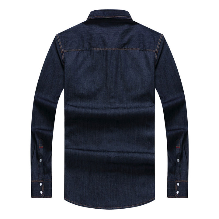 Herren Denim-Hemd im Westernstil mit Druckknopfleiste und Brustklappen Drune