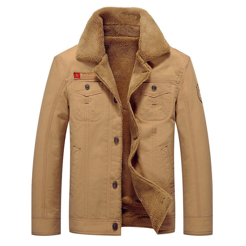 Herren Canvas-Truckerjacke mit Teddyfutter, hohem Umlegekragen und Utility-Taschen Drune