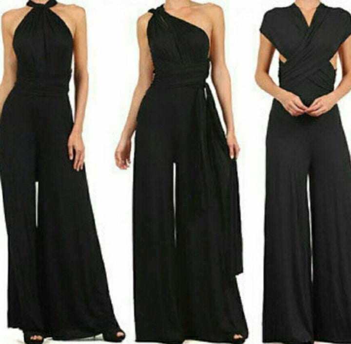 Damen Eleganter Jumpsuit mit Tiefem V-Ausschnitt und Innovativer Wickeloptik Drune
