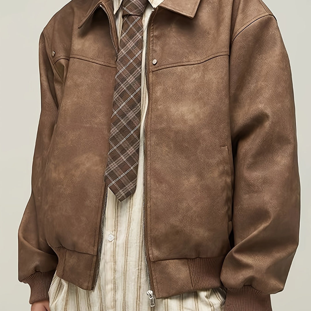 Drune | Vintage-Jacke Aus Braunem Pu mit Lockerer Passform